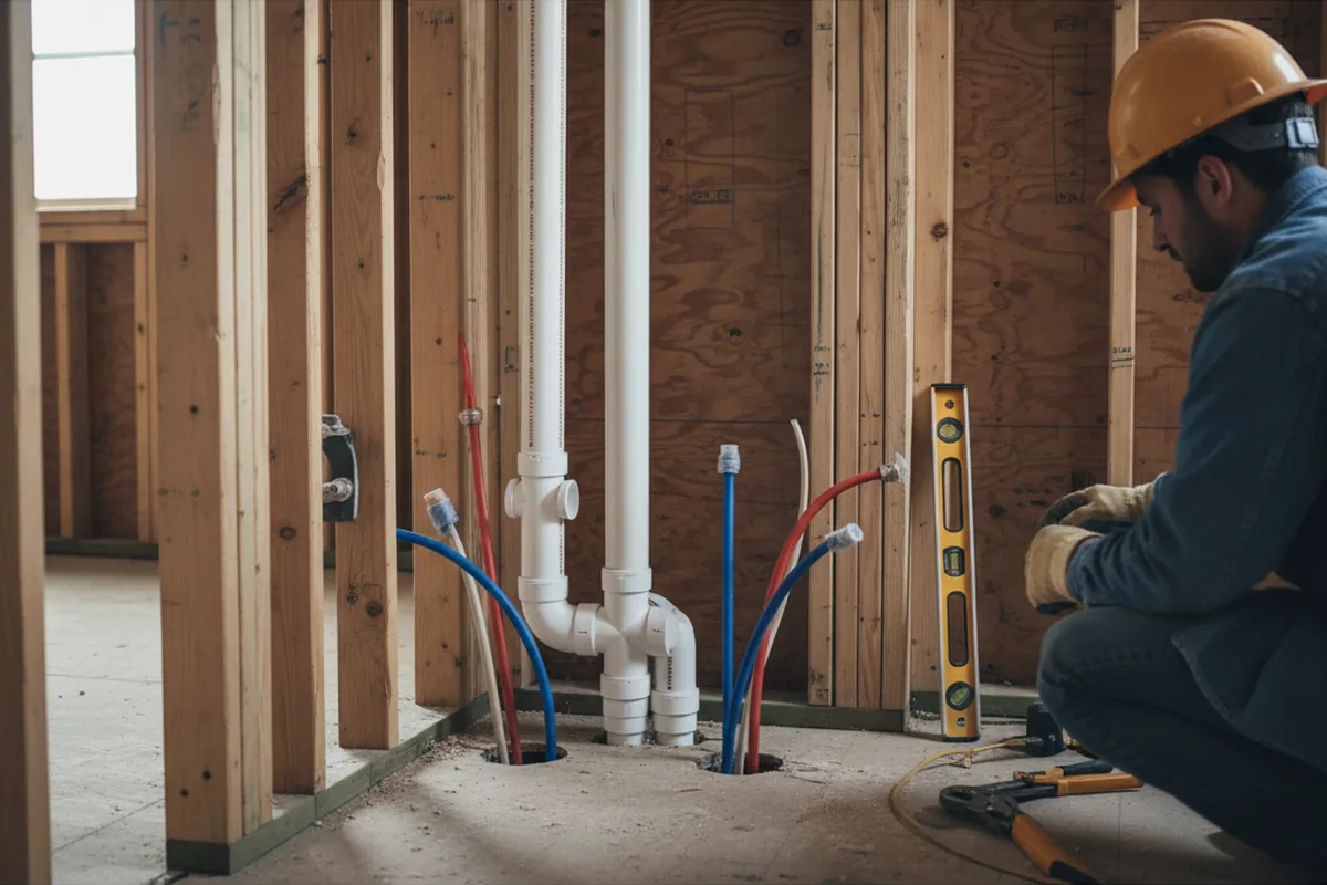 Drain and supply rough-in during Leak Detection in Sayville